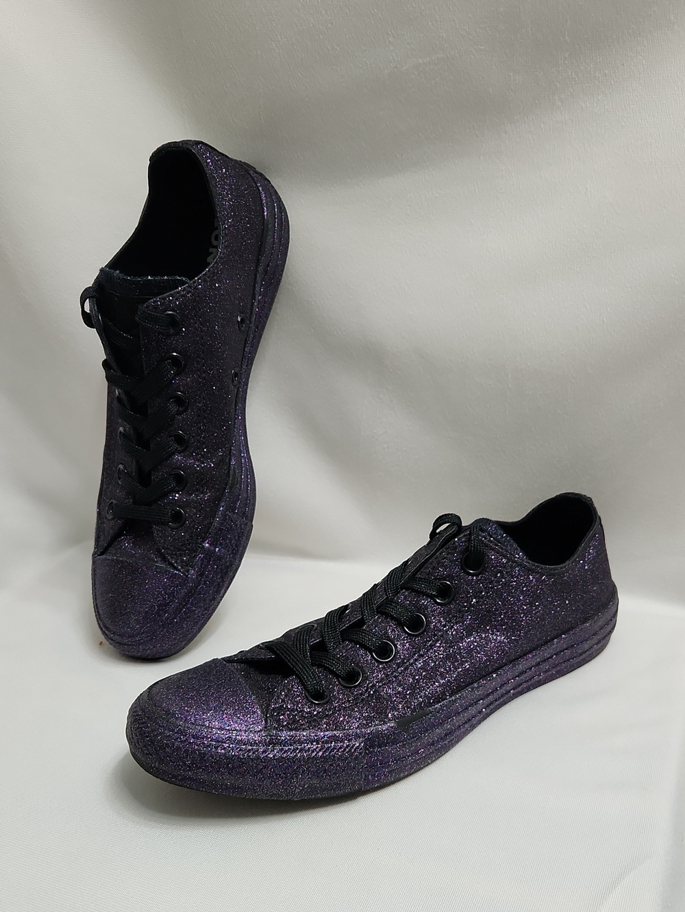 Converse CTAS Low-Top Purple Black Glitter Sneakers (Unisex M6, W8)